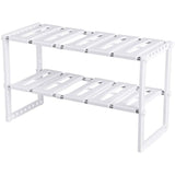 Latest under sink organizer 2 tier expandable kitchen bathroom pantry storage shelf multi functional adjustable under kitchen sink organization storage rack heavy duty white