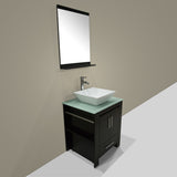 Best seller  walcut 24 inch bathroom vanity and sink combo modern black mdf cabinet ceramic vessel sink with faucet and pop up drain mirror tempered glass counter top