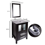 Storage organizer 24 inch bathroom vanity modern stand pedestal cabinet wood black fixture with mirror ocean blue tempered glass sink top with single faucet hole