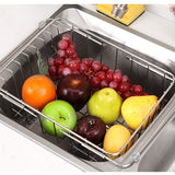 Select nice jinpai stainless steel kitchen sink rack drain basket retractable fruit and vegetable dishes storage basket drain rack