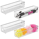 Kitchen mdesign metal bathroom storage organizer basket bin farmhouse grid design organization for cabinets shelves closets vanity countertops bedrooms under sink x long container 4 pack chrome