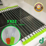 Online shopping dw roll up drying rack stainless steel foldable over sink rack green silver kitchen safe neat clean flexible space saving free silicone spatula and brush set
