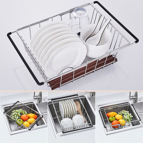 Top rated yc electronics retractable stainless steel kitchen shelf vegetables basin dish rack fruit vegetable basket drain basket kitchen sink