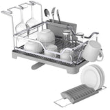 Try aluminum dish drying rack with expandable over sink dish rack rust proof frame cutlery holder swivel spout wine glass holder cup holder for kitchen grey 121887
