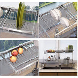 Exclusive cabina home dish drying rack over the sink stainless steel large dish rack stand drainer for kitchen supplies counter top storage shelf utensils holder silver for double sink
