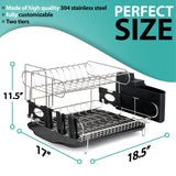 Best customizable two tier dish rack stainless steel professional drainer for counter or over the sink with drain board microfiber mat dispensing dish brush includes 2 free e books and mobile stand