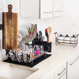 Top customizable two tier dish rack stainless steel professional drainer for counter or over the sink with drain board microfiber mat dispensing dish brush includes 2 free e books and mobile stand